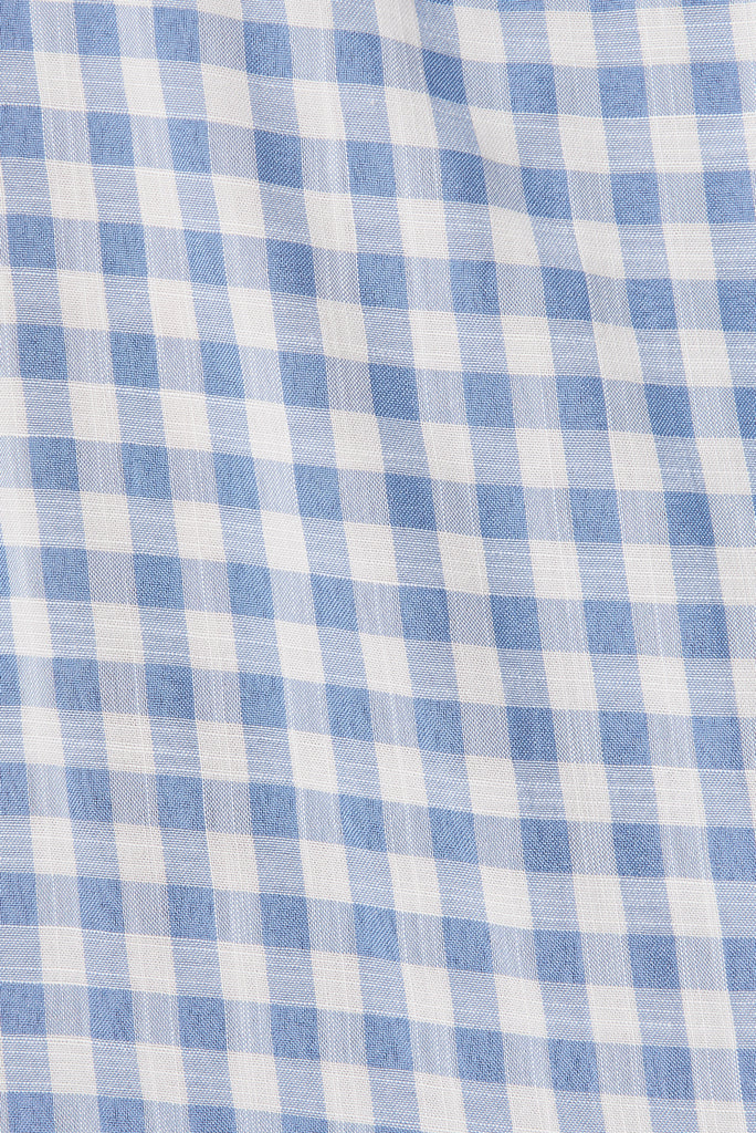Louisa Midi Smock Dress In Blue And White Gingham Cotton Blend - fabric