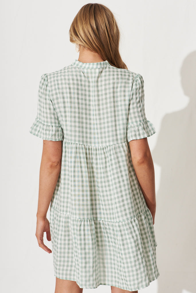Danna Smock Dress In Green And White Gingham Cotton Blend - back