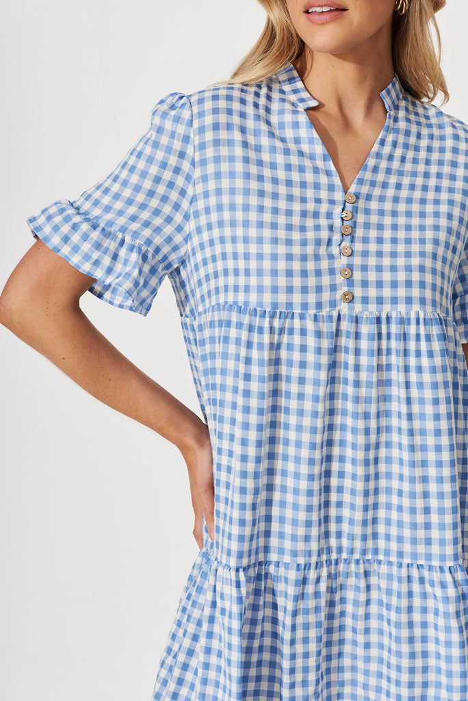 Danna Smock Dress In Blue And White Gingham Cotton Blend - detail