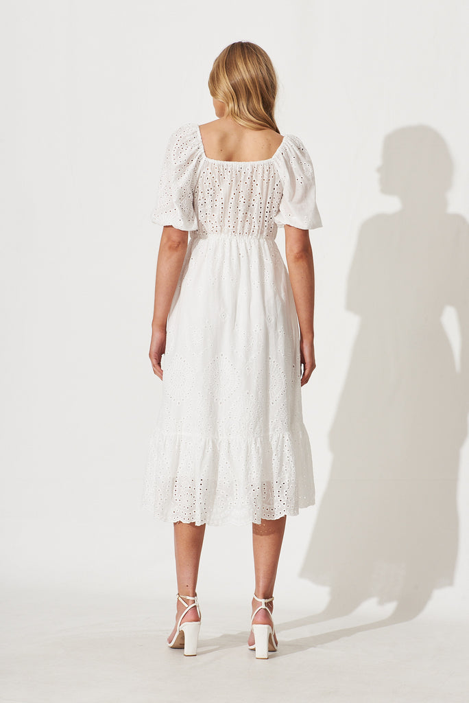 Daylin Midi Dress In White Cotton Broderie - back