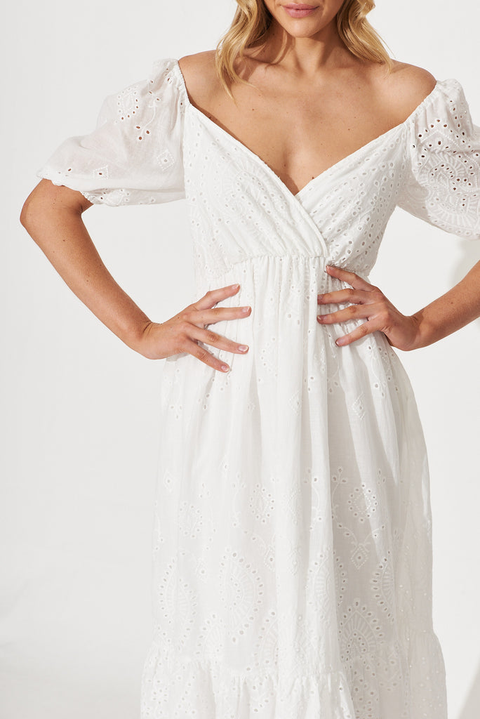 Daylin Midi Dress In White Cotton Broderie - detail