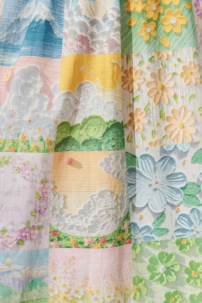Lynette Midi Dress In Multi Floral Patch Print Cotton - fabric