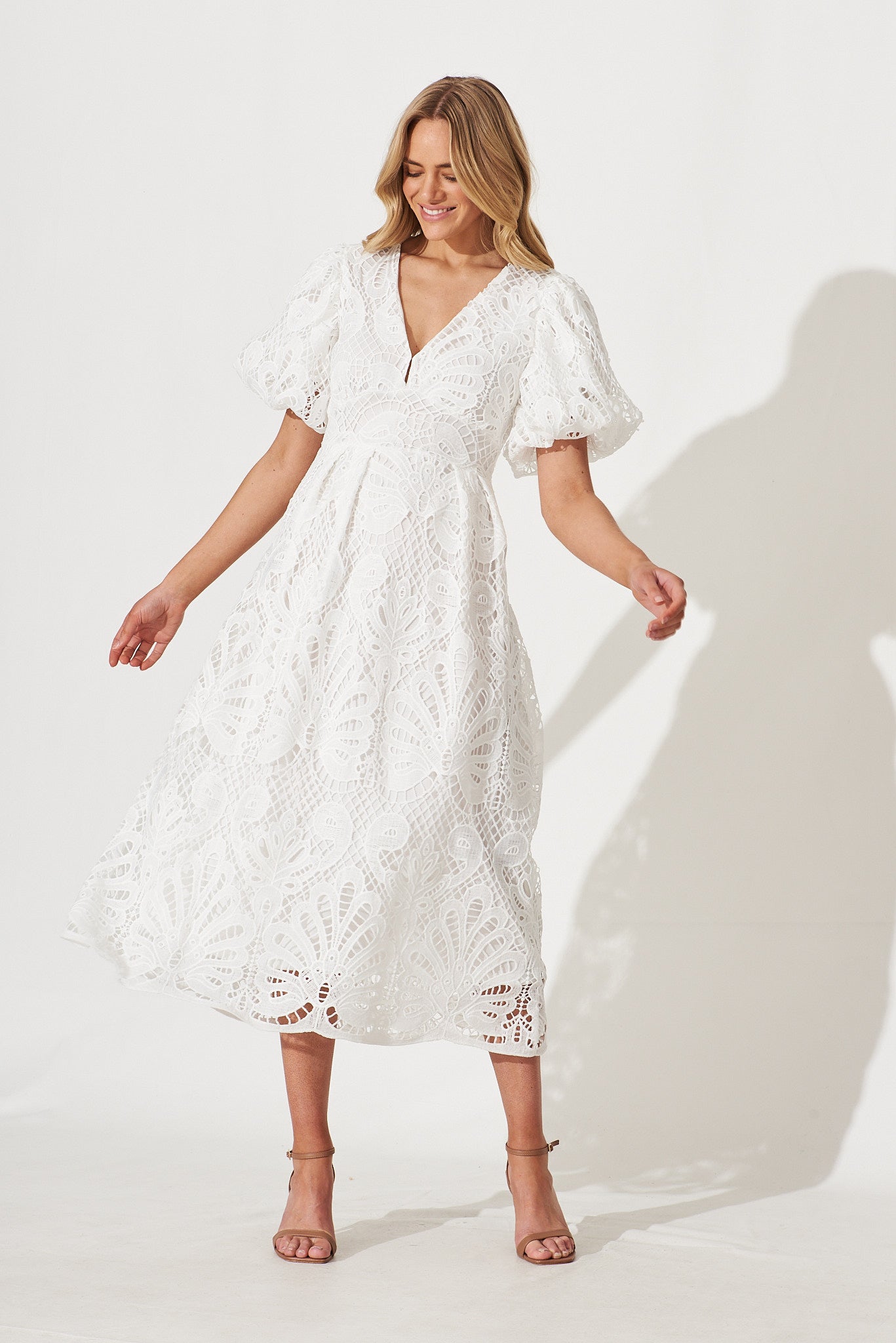 Millie Lace Maxi Dress In White - full length