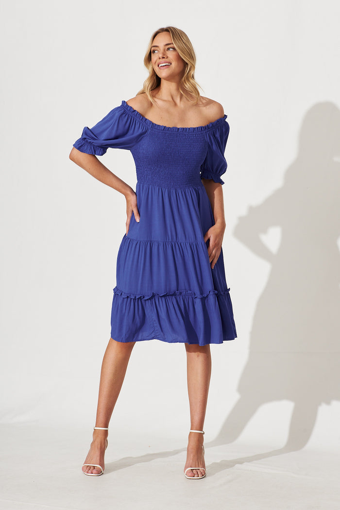 Benson Midi Dress In Blue Bamboo Rayon - full length