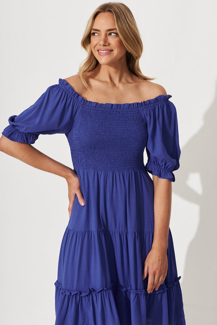 Benson Midi Dress In Blue Bamboo Rayon - front