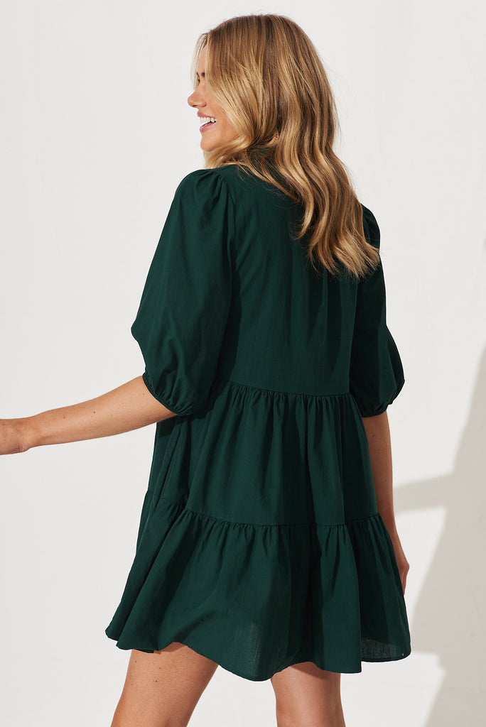 Willa Smock Dress In Emerald Cotton - side