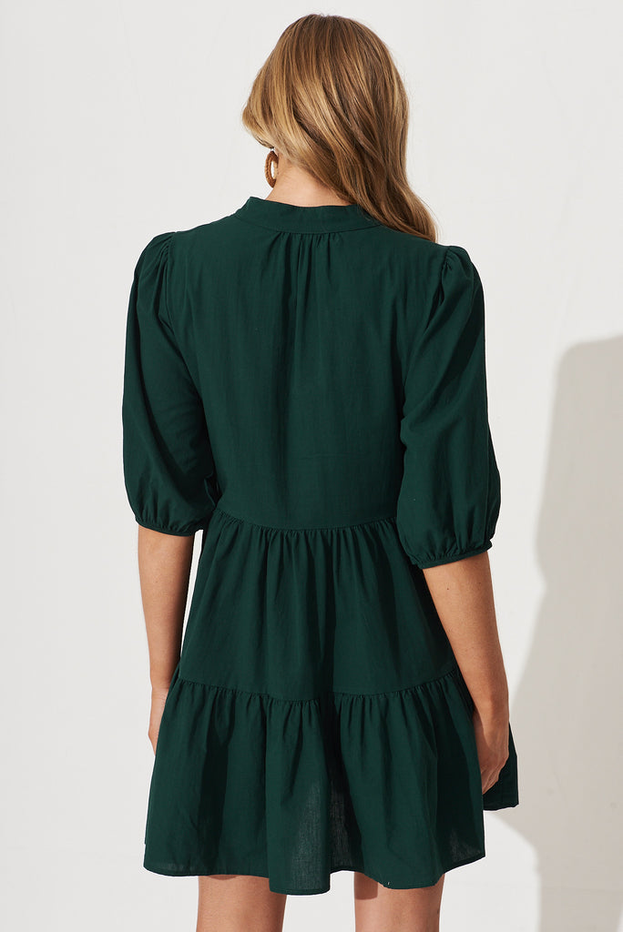 Willa Smock Dress In Emerald Cotton - back