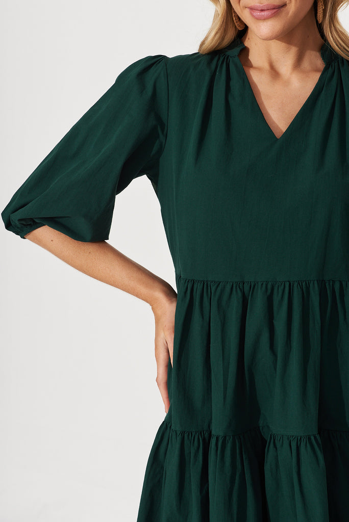 Willa Smock Dress In Emerald Cotton - detail