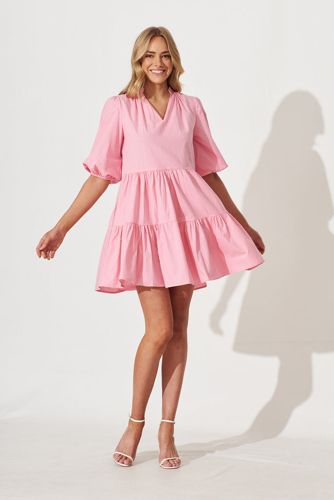 Willa Smock Dress In Pink Cotton - full length
