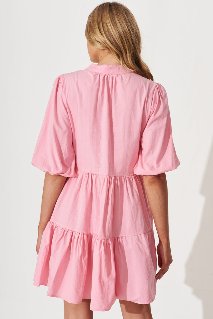 Willa Smock Dress In Pink Cotton - back