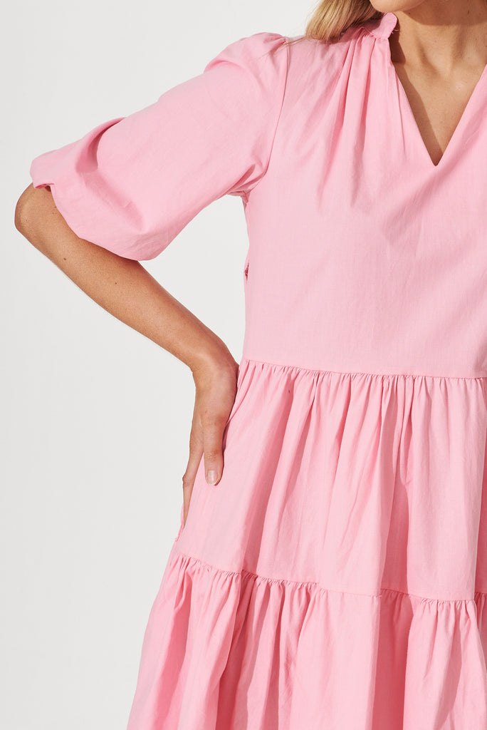 Willa Smock Dress In Pink Cotton - detail