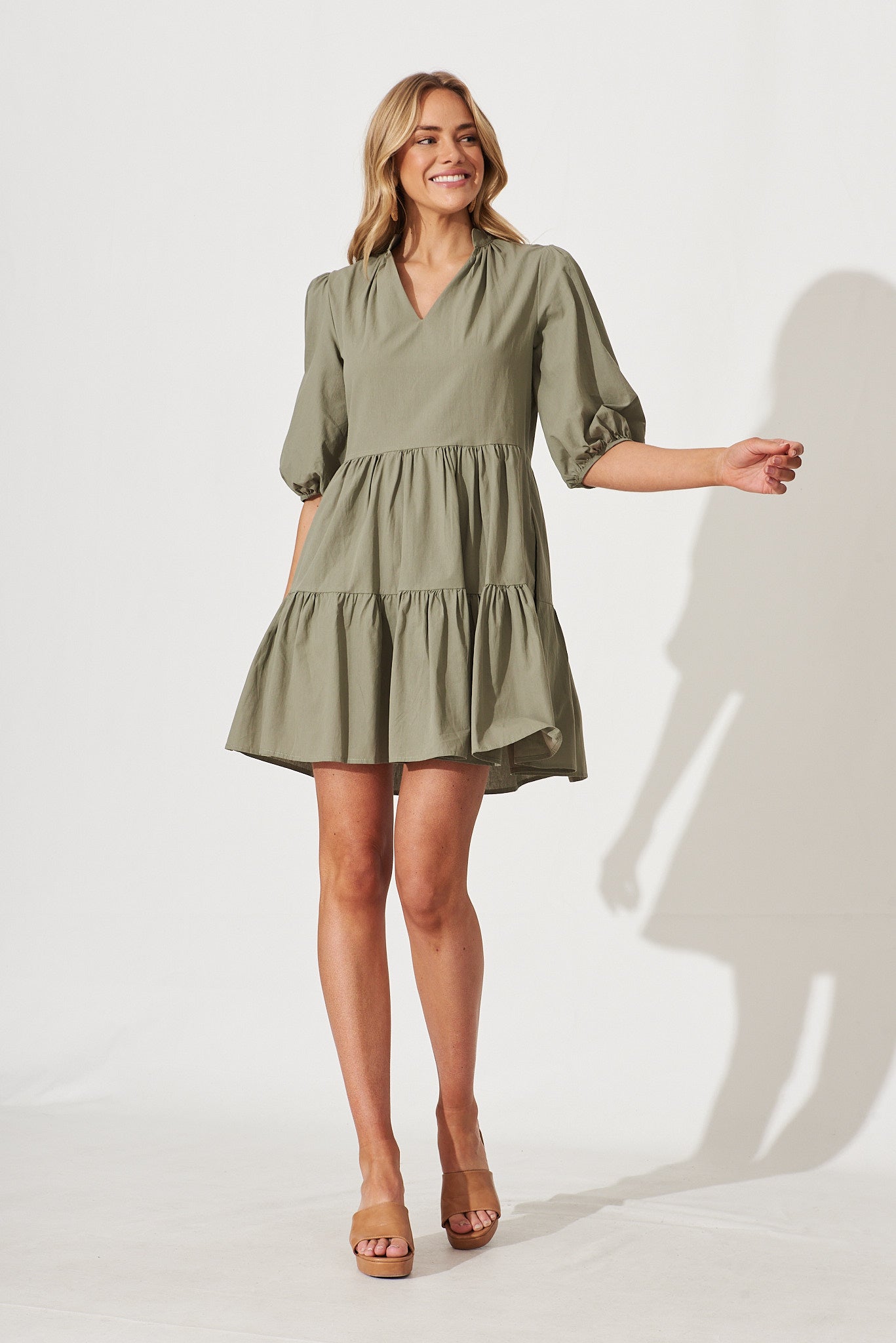 Khaki smock dress sale