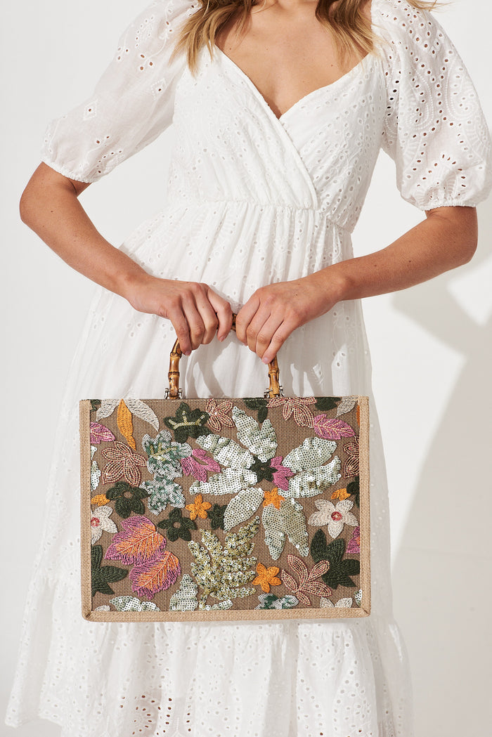 August + Delilah Novida Tote Bag In Multi Tangerine Sequin - detail