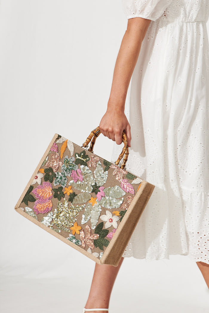 August + Delilah Novida Tote Bag In Multi Tangerine Sequin - detail