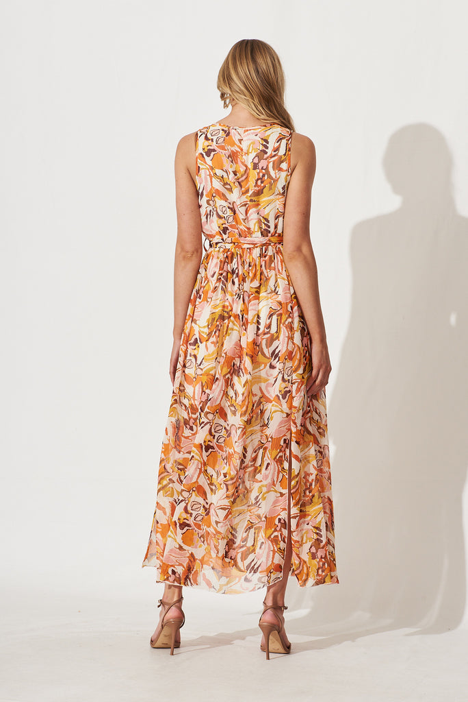 Temptation Maxi Dress In Tangerine Multi Floral Print With Lurex - back