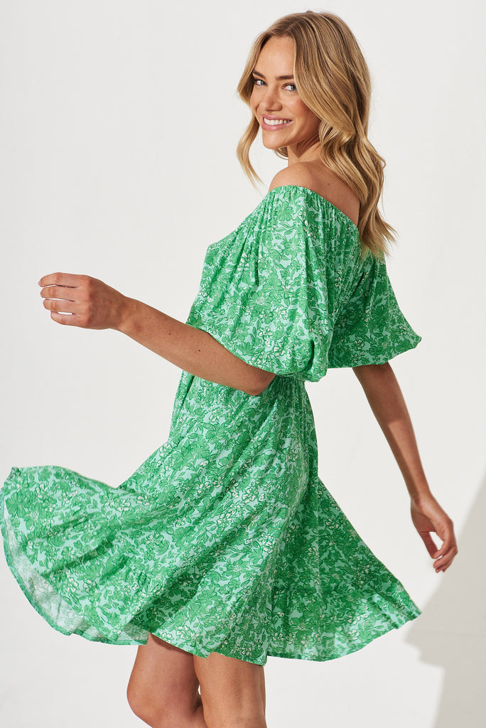 Oklahoma Dress In Green With White Print - side