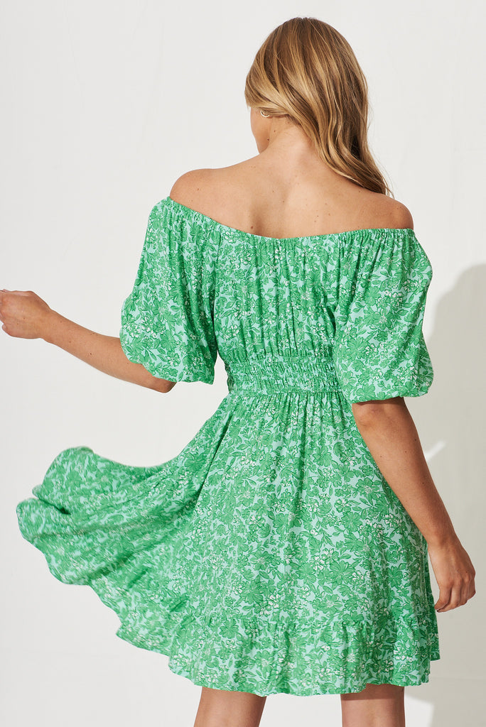 Oklahoma Dress In Green With White Print - back