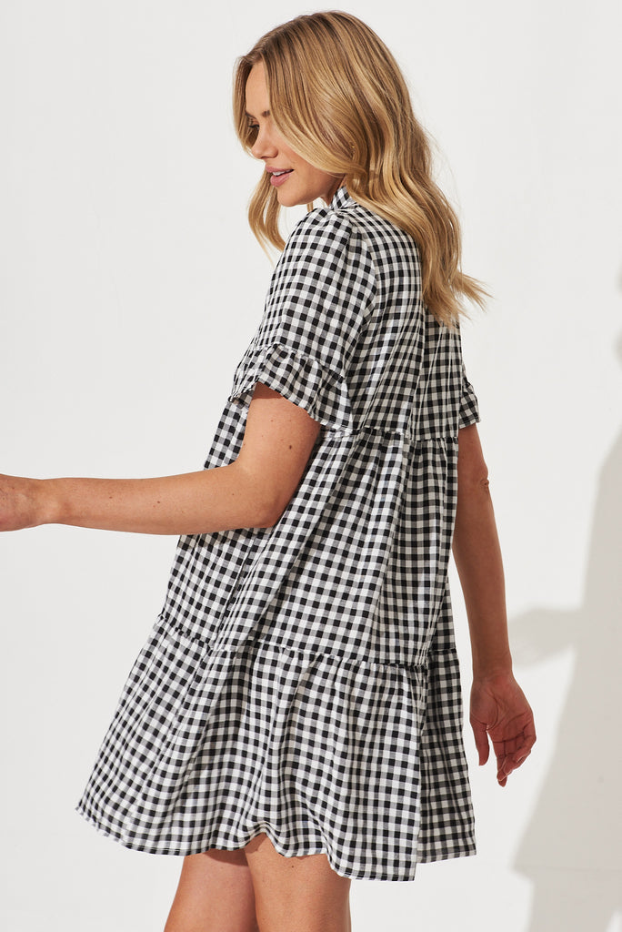 Danna Smock Dress In Black And White Gingham Cotton Blend - side