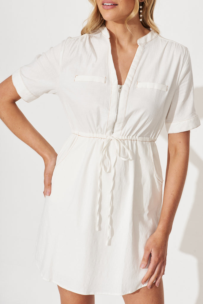 Joni Dress In White Cotton Blend - detail