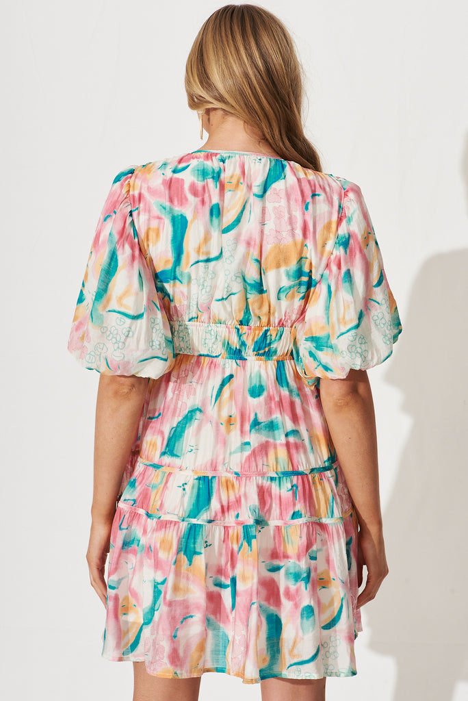 Amarusso Dress In Pink With Multi Watercolour Floral Print - back