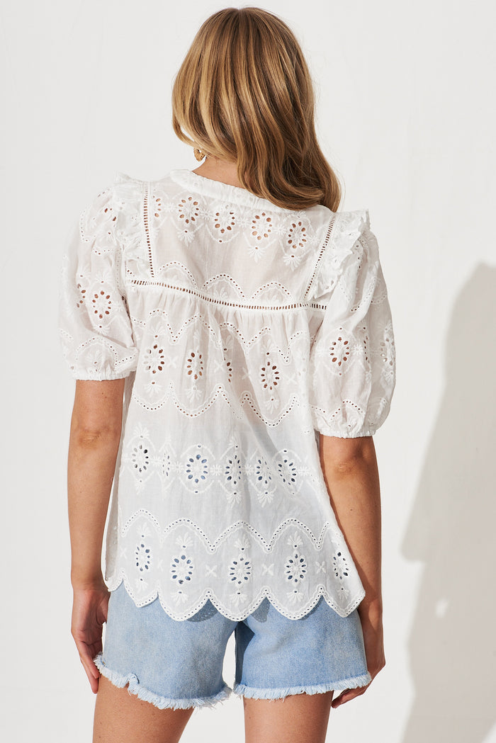Angelina Shirt In White Cotton Broderie - back