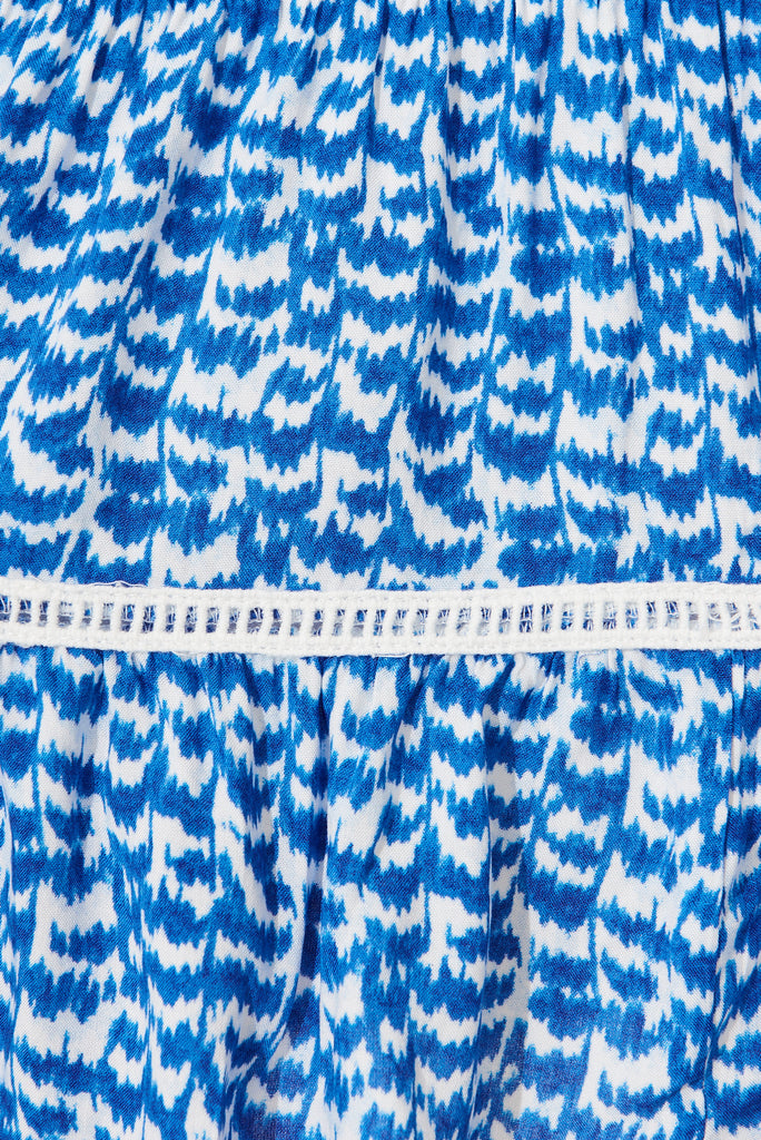 Aquarius Dress In Cobalt Blue With White Print - fabric