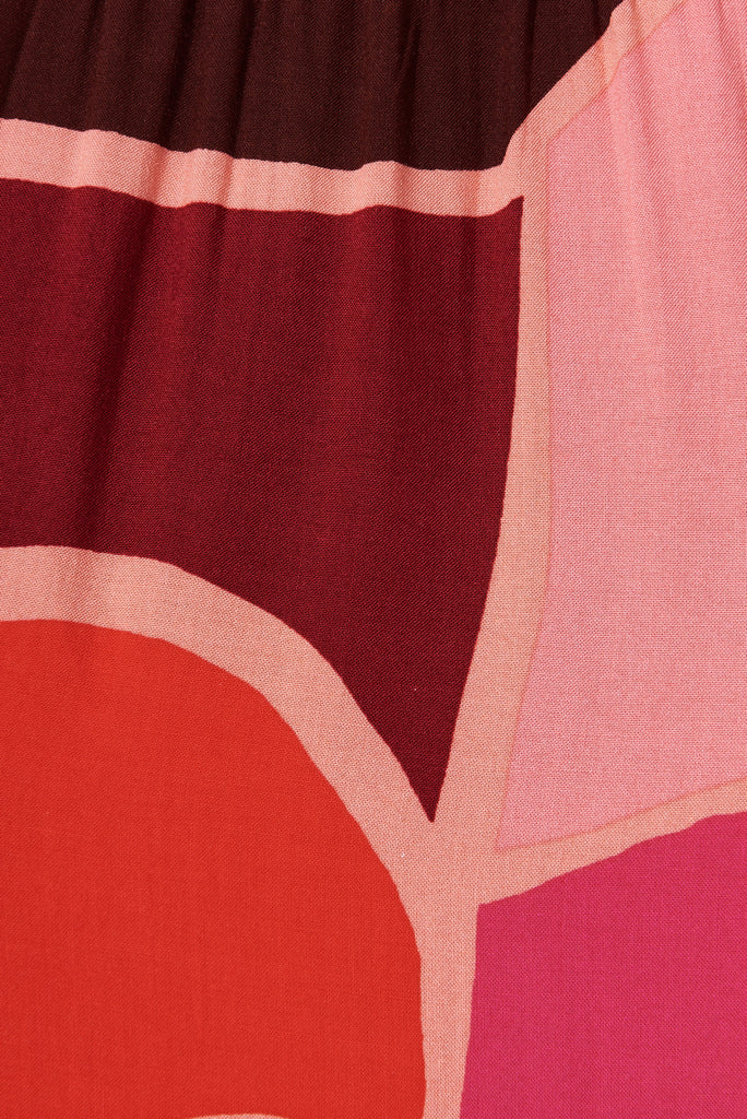 Kami Maxi Dress In Pink With Red Geometric Print Bamboo Rayon - fabric