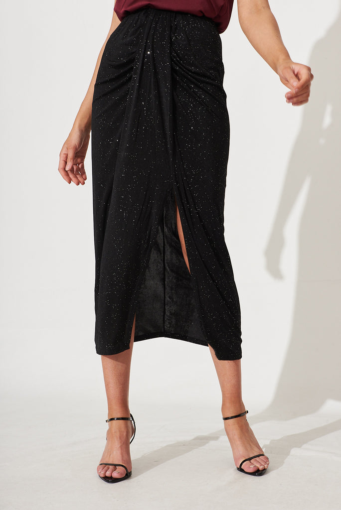 Wish Maxi Skirt In Black Glitter - front