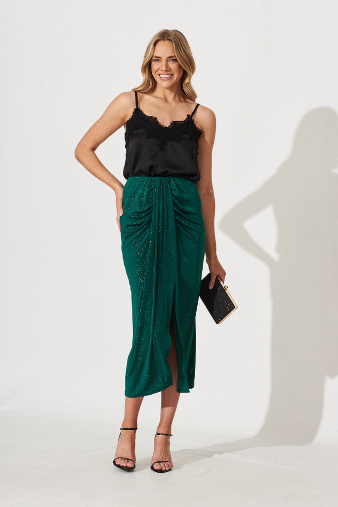 Wish Maxi Skirt In Emerald Glitter - full length