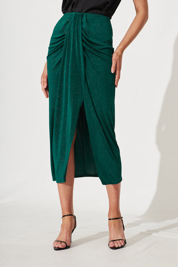 Wish Maxi Skirt In Emerald Glitter - front