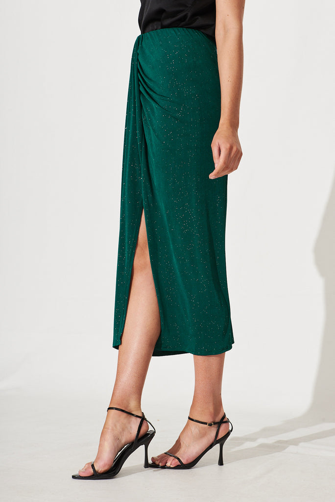 Wish Maxi Skirt In Emerald Glitter - side