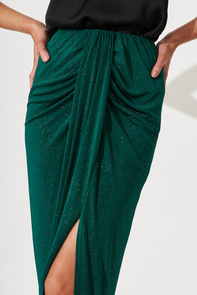Wish Maxi Skirt In Emerald Glitter - detail