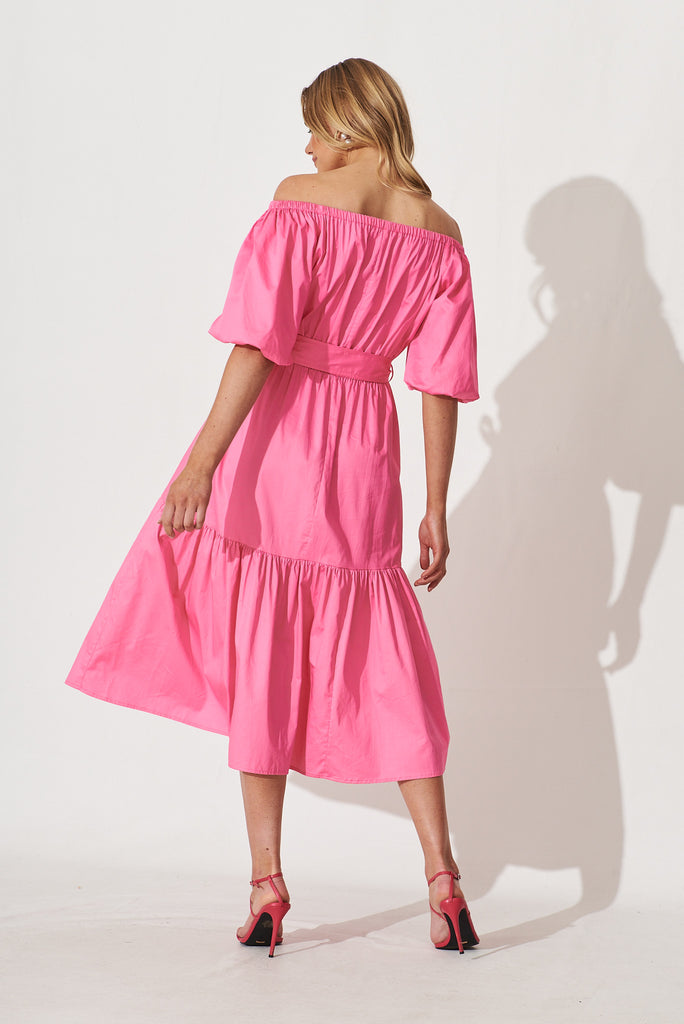 Margarita Midi Dress In Hot Pink Cotton - back