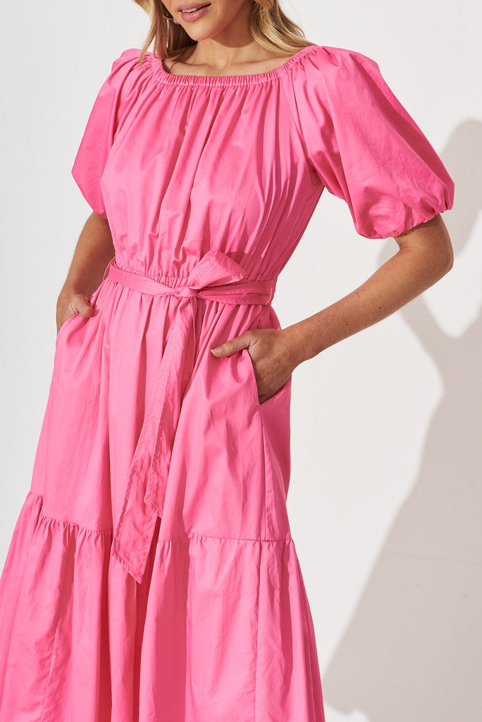 Margarita Midi Dress In Hot Pink Cotton - detail