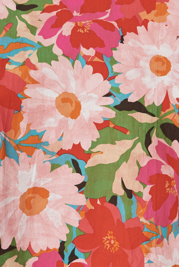 Love Story Midi Dress In Bright Multi Floral Cotton - fabric