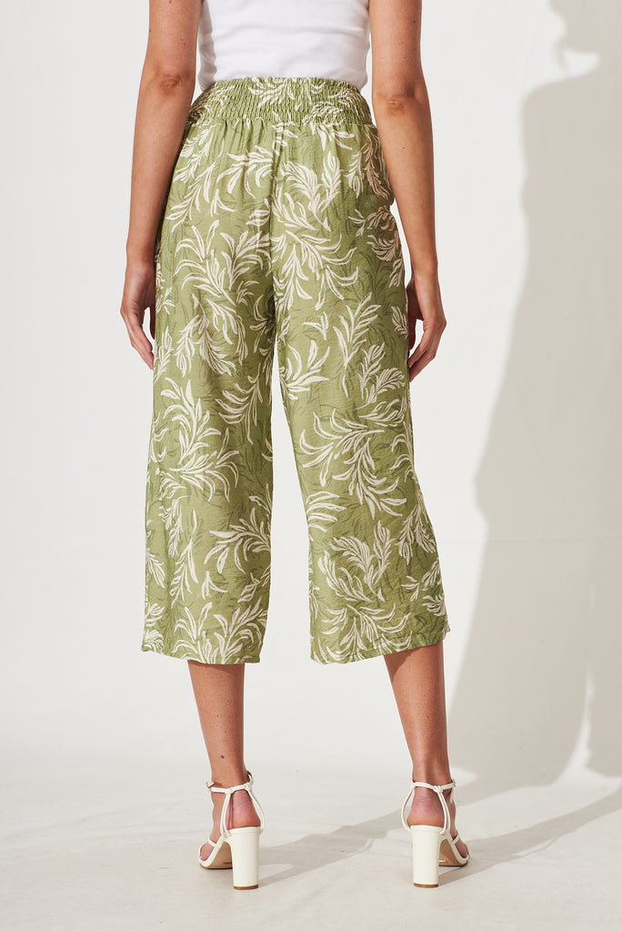 Michigan Pant In Green With Cream Leaf Print - back