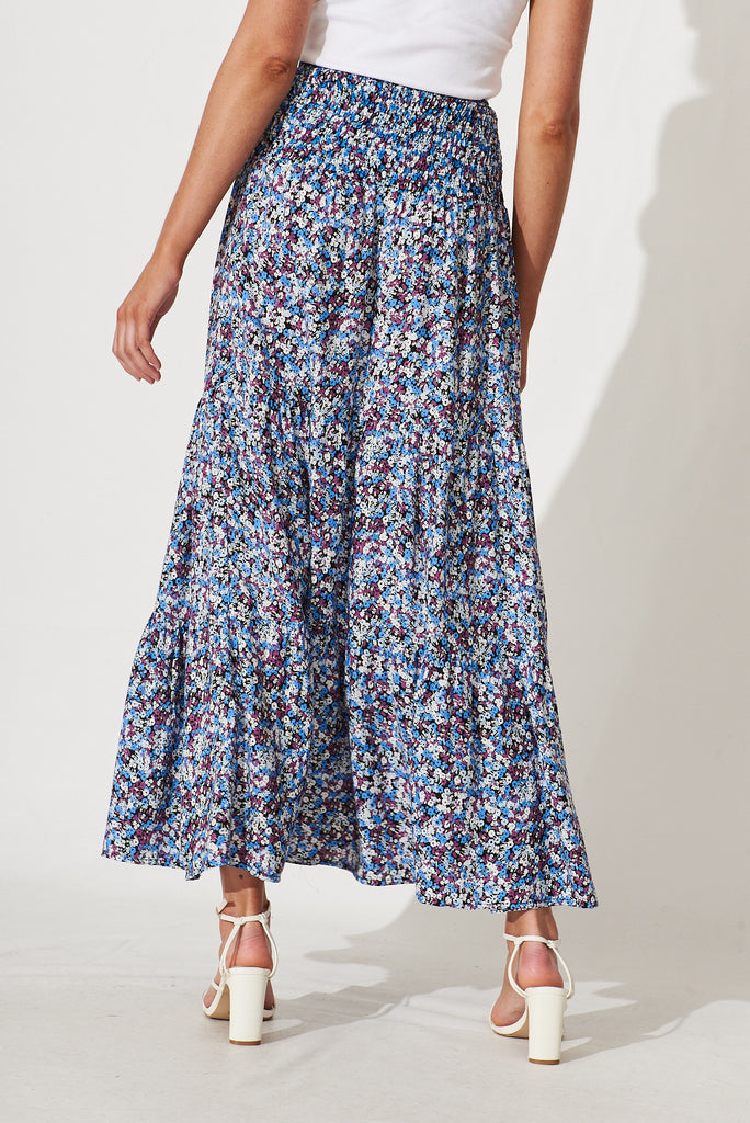 Macarena Maxi Skirt In Blue With Multi Floral - back