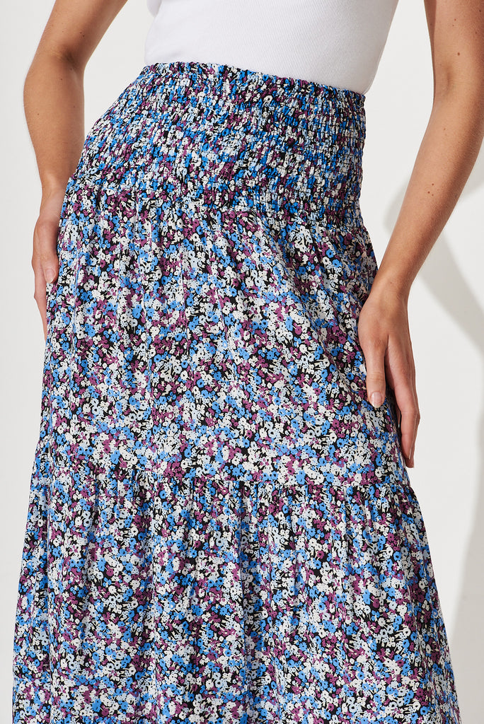 Macarena Maxi Skirt In Blue With Multi Floral - detail