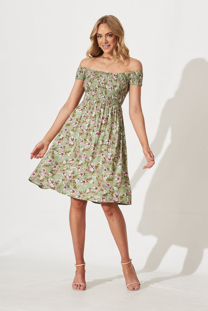 Dixie Dress In Sage Green Floral - full length