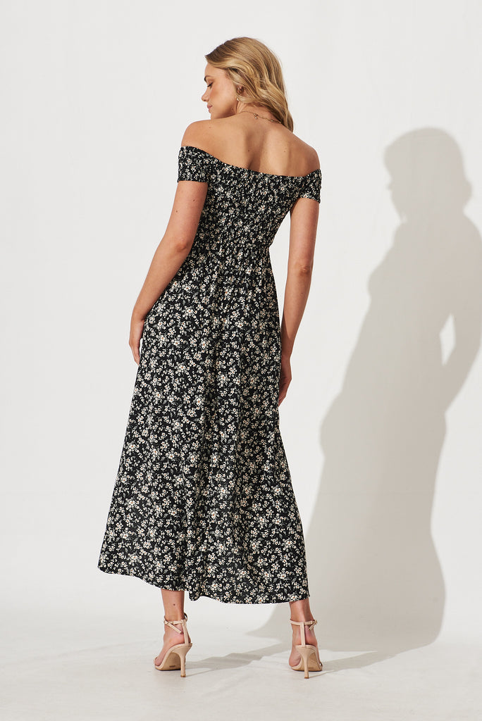 Under The Sun Maxi Dress In Black With Multi Floral Print - back