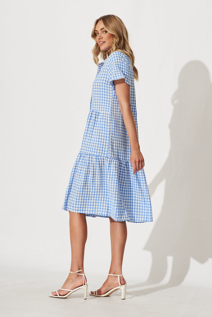 Lina Midi Shirt Dress In Blue And White Gingham Cotton Blend - side