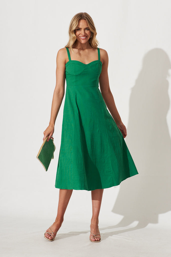 Zella Midi Dress In Green Cotton Blend - full length