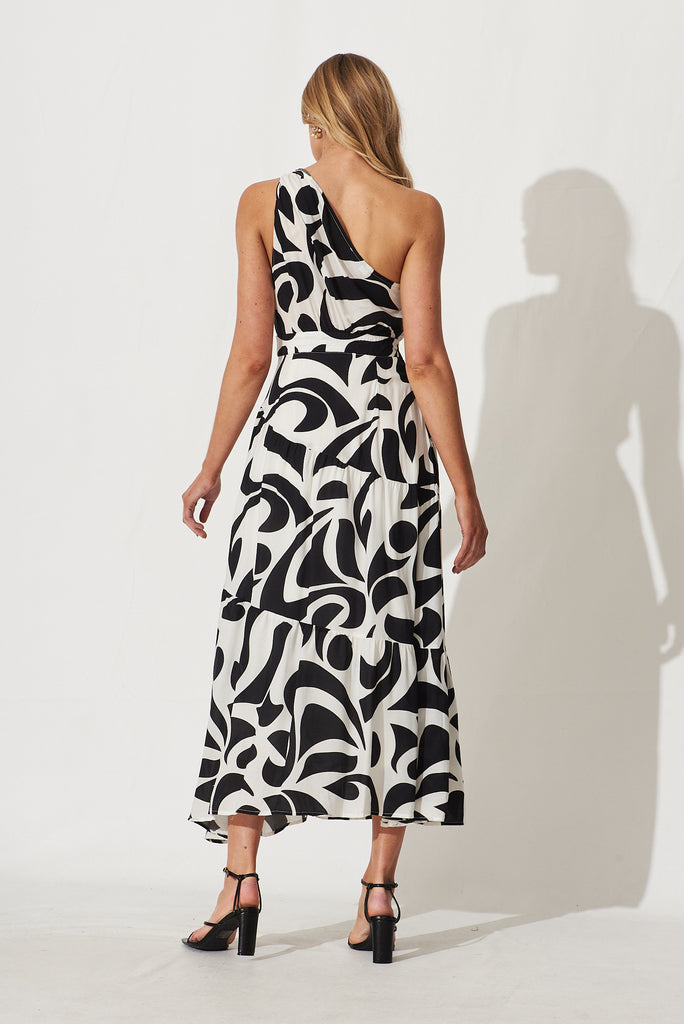 Sakura Maxi Dress In Cream With Black Swirl Print - back