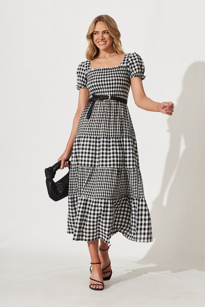 Take Me Out Maxi Dress In Black And White Gingham Cotton - full length