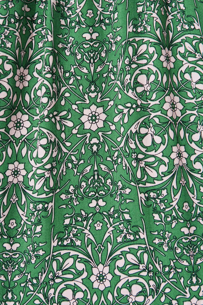 Yarraville Dress In Green With Cream Floral Print - fabric