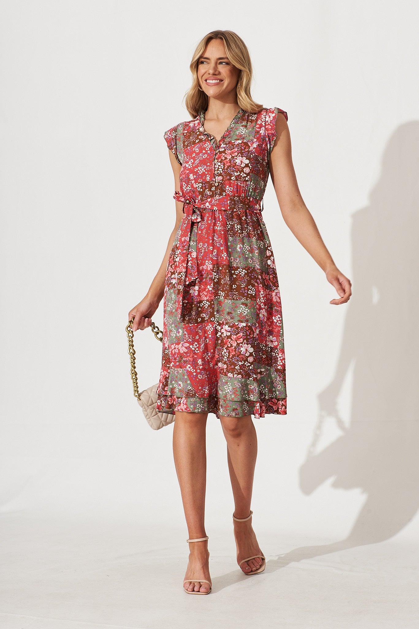 Wolverhampton Midi Dress In Raspberry Patchwork Floral St Frock