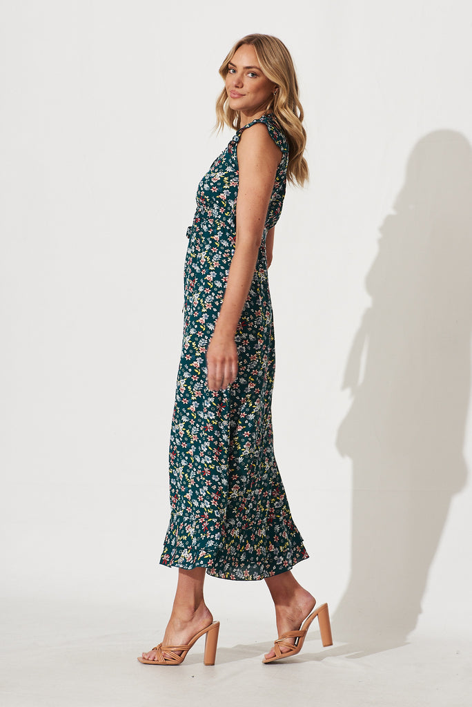 Wolverhampton Maxi Dress In Teal With Floral Print - side