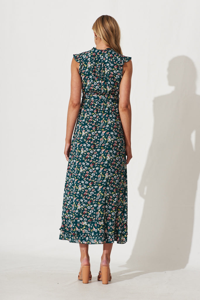 Wolverhampton Maxi Dress In Teal With Floral Print - back