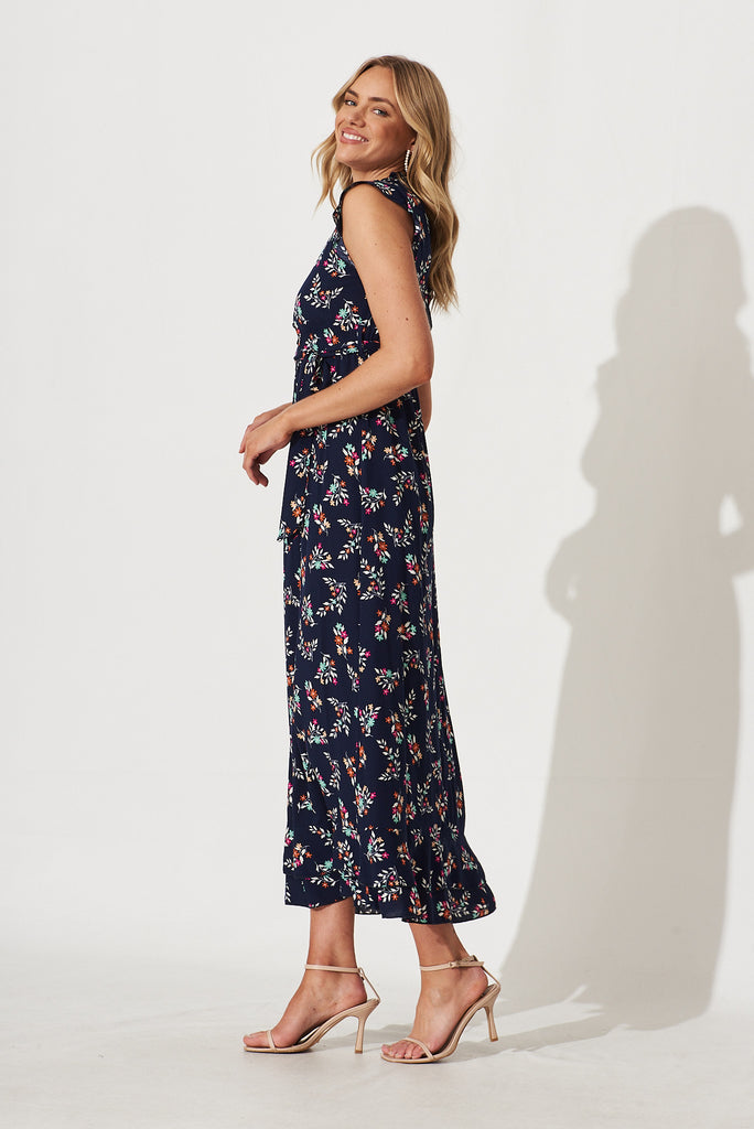 Wolverhampton Maxi Dress In Navy With Floral Print - side