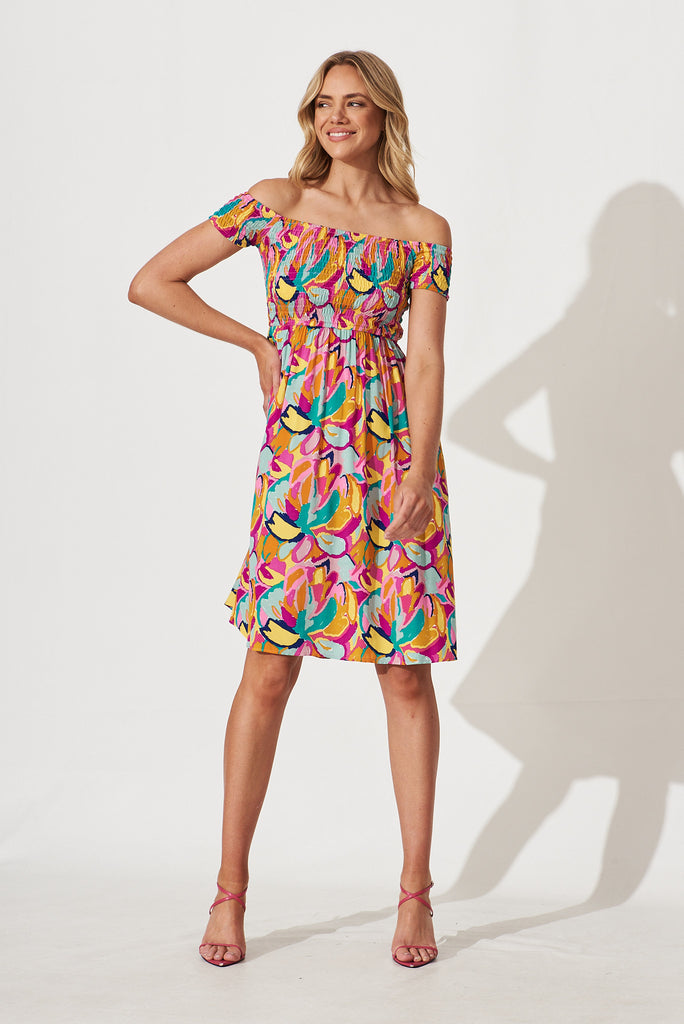 Dixie Dress In Multi Abstract Floral Print - full length